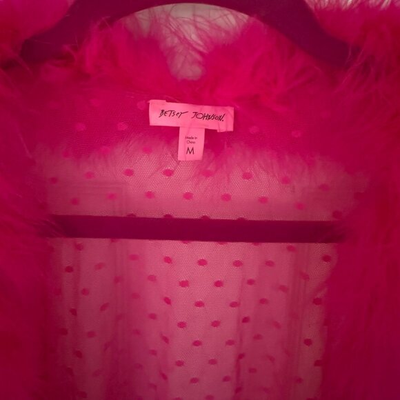 Betsey Johnson Pink Sheer Robe with Feather Boa Trim - Picture 4 of 11